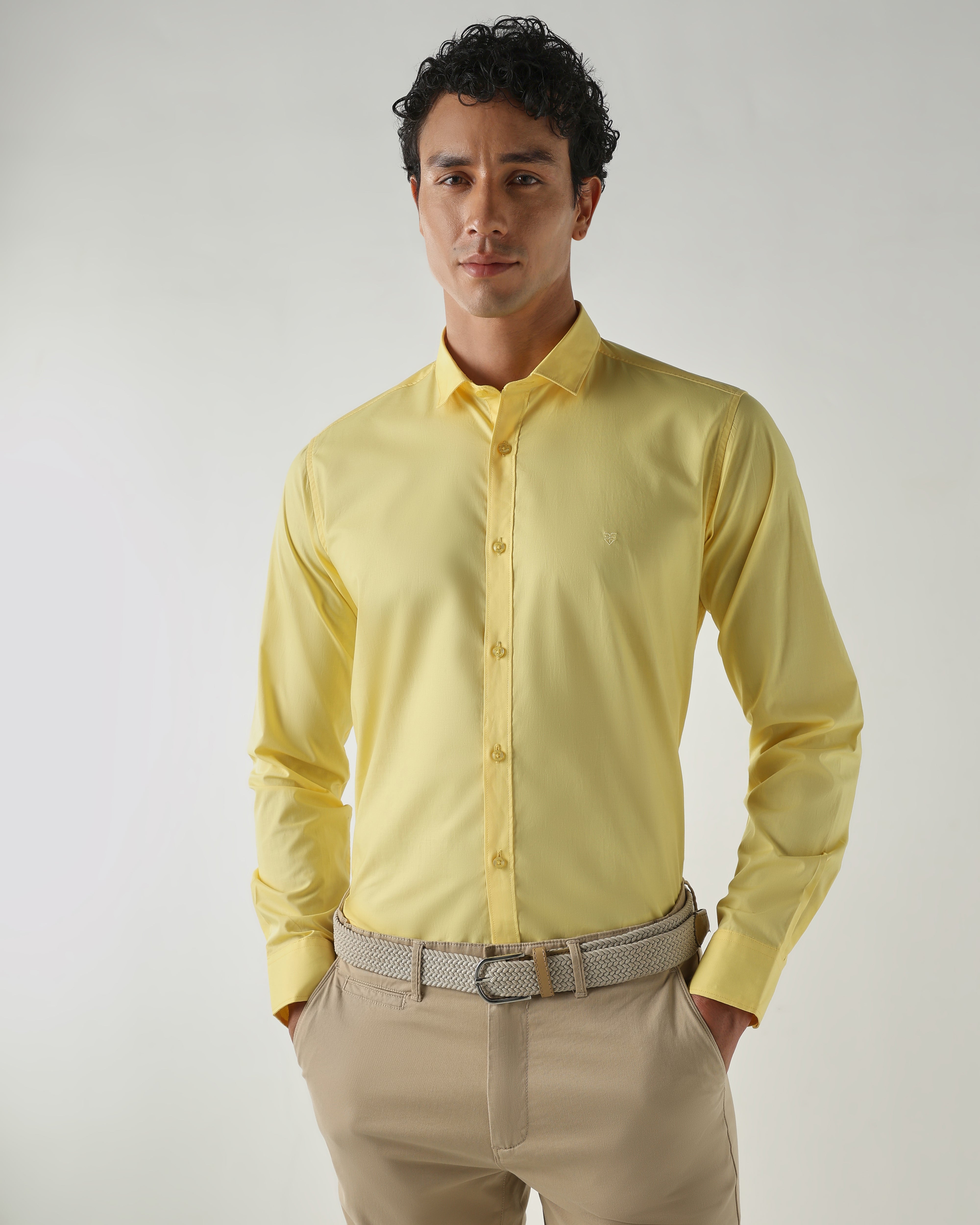 Men Slim Fit Shirts Yellow