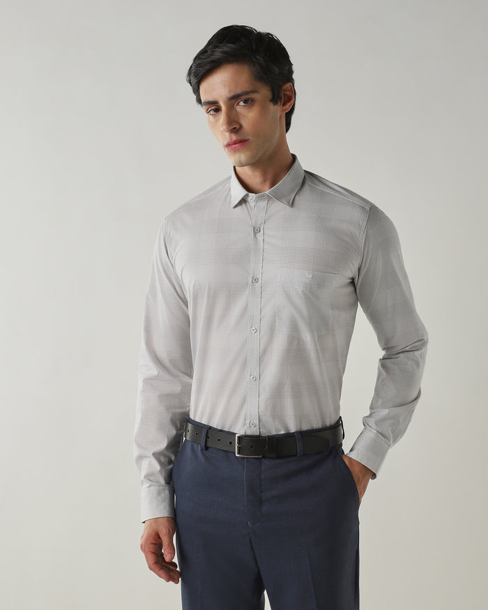 Men's Pure Cotton Checks Slim Fit Full Sleeve Casual Shirt - White & Grey