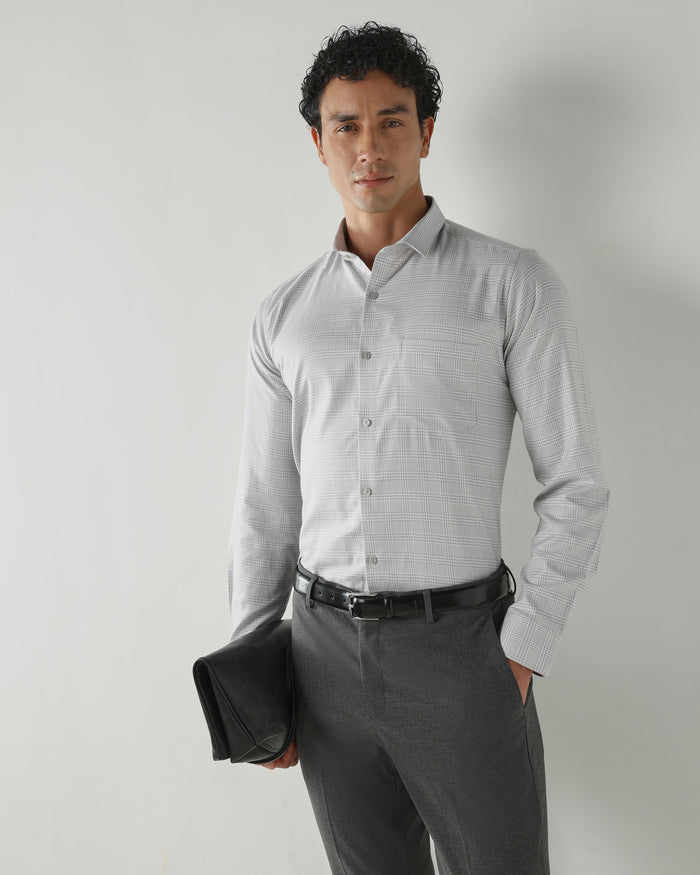 Men's Pure Cotton Checks Slim Fit Full Sleeve Formal Shirt - Green