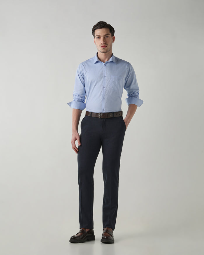 Men's Pure Cotton Dobby Stripe Dobby Stripe Regular Fit Full Sleeve Formal Shirt - Blue