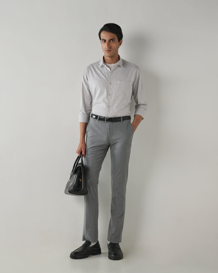 Men's Pure Cotton Dobby Stripe Dobby Stripe Regular Fit Full Sleeve Formal Shirt - Light Grey