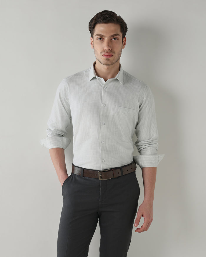 Men's Pure Cotton Dobby Checks Dobby Checks Regular Fit Full Sleeve Formal Shirt - Green