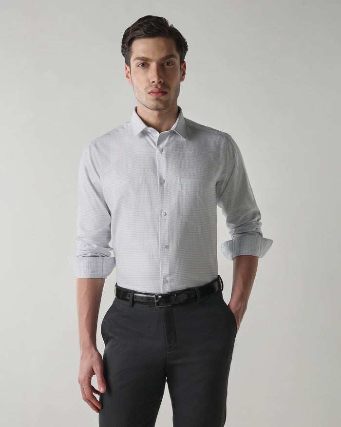 Men's Pure Cotton Dobby Checks Dobby Checks Regular Fit Full Sleeve Formal Shirt - White