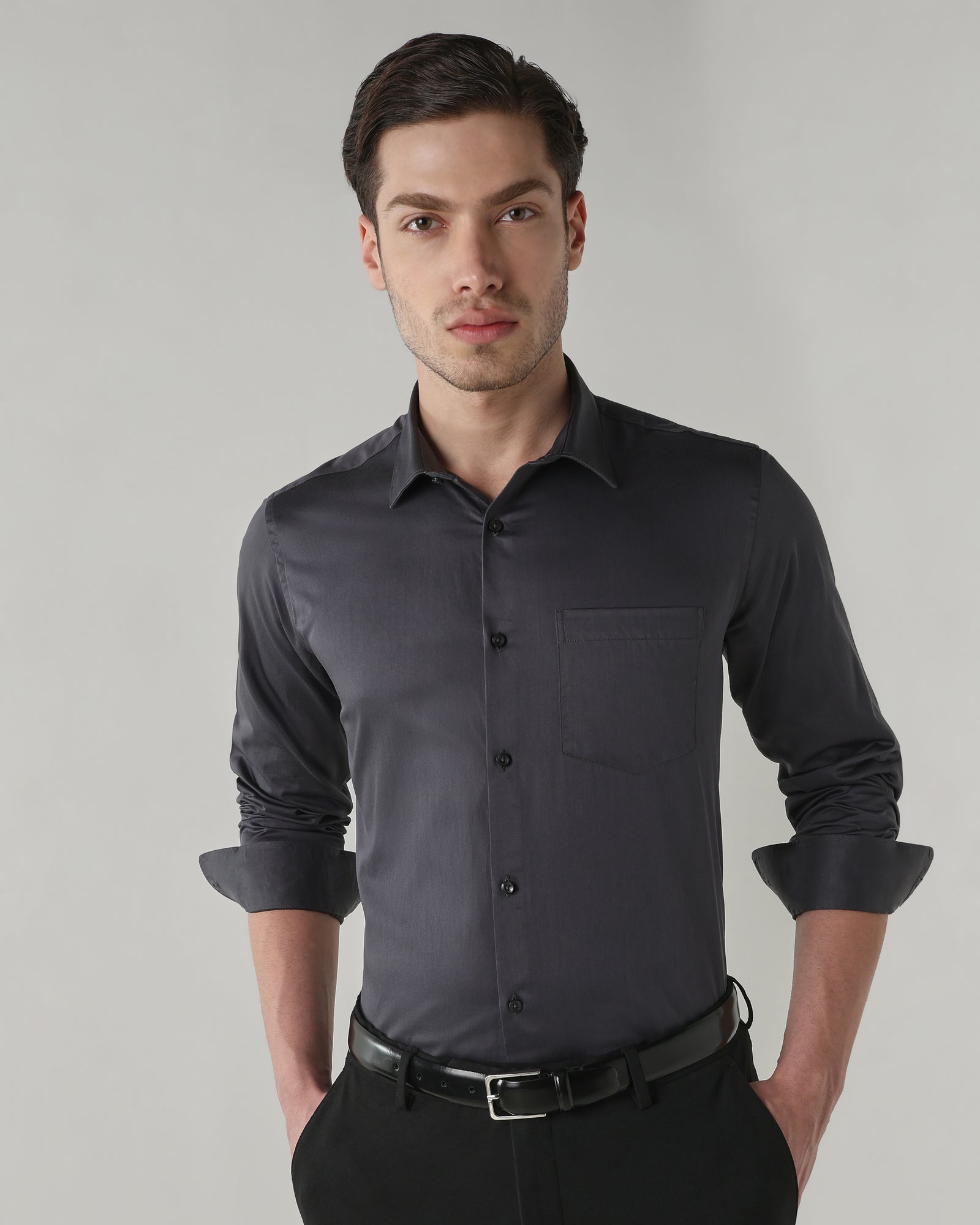 Men Slim Fit Shirt Black