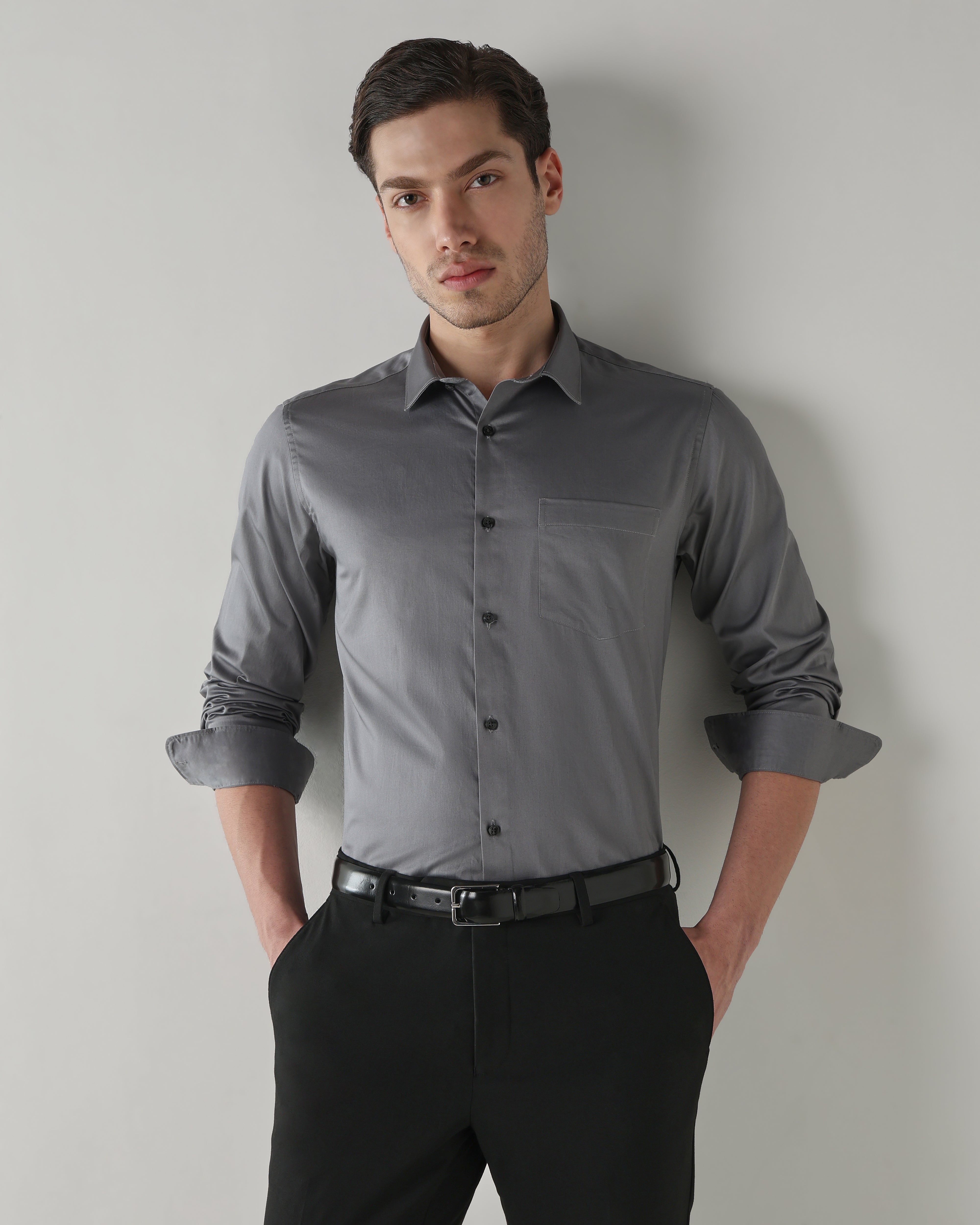 Men Slim Fit Shirt Grey
