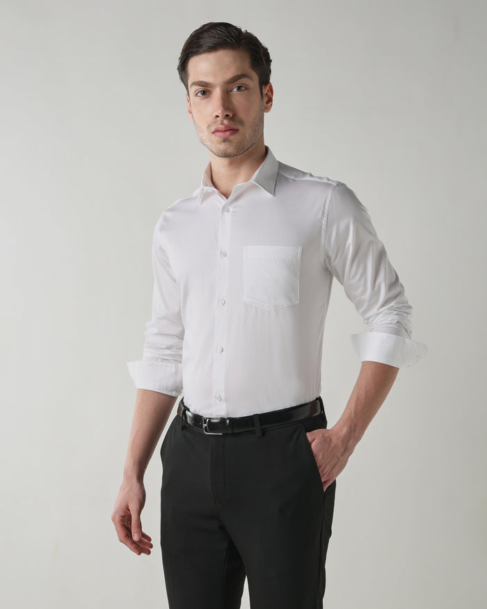 Men's Pure Cotton Dobby Slim Fit Full Sleeve Formal Shirt - White
