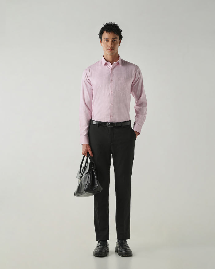 Men's Pure Cotton Dobby Checks Dobby Checks Slim Fit Full Sleeve Formal Shirt - Pink