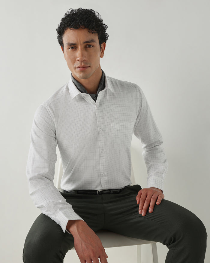 Men's Pure Cotton Dobby Checks Dobby Checks Slim Fit Full Sleeve Formal Shirt - White