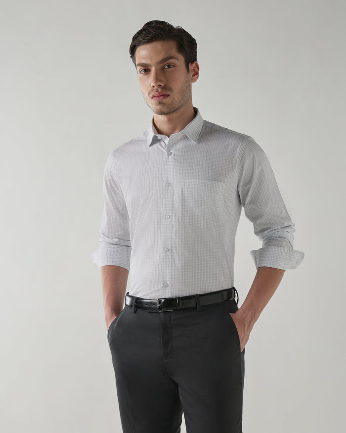 Men's Pure Cotton Dobby Checks Dobby Checks Regular Fit Full Sleeve Formal Shirt - White & Blue