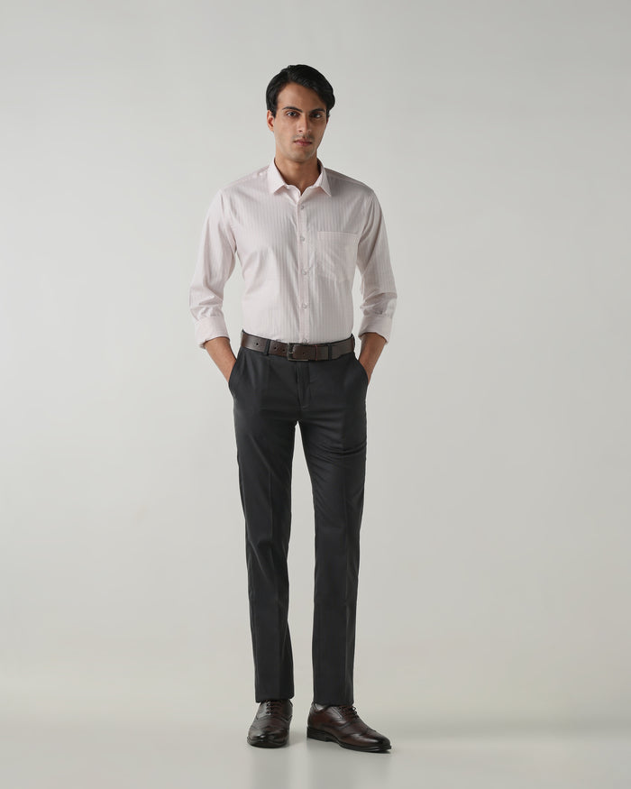 Men's Pure Cotton Dobby Checks Dobby Checks Regular Fit Full Sleeve Formal Shirt - White & Pink