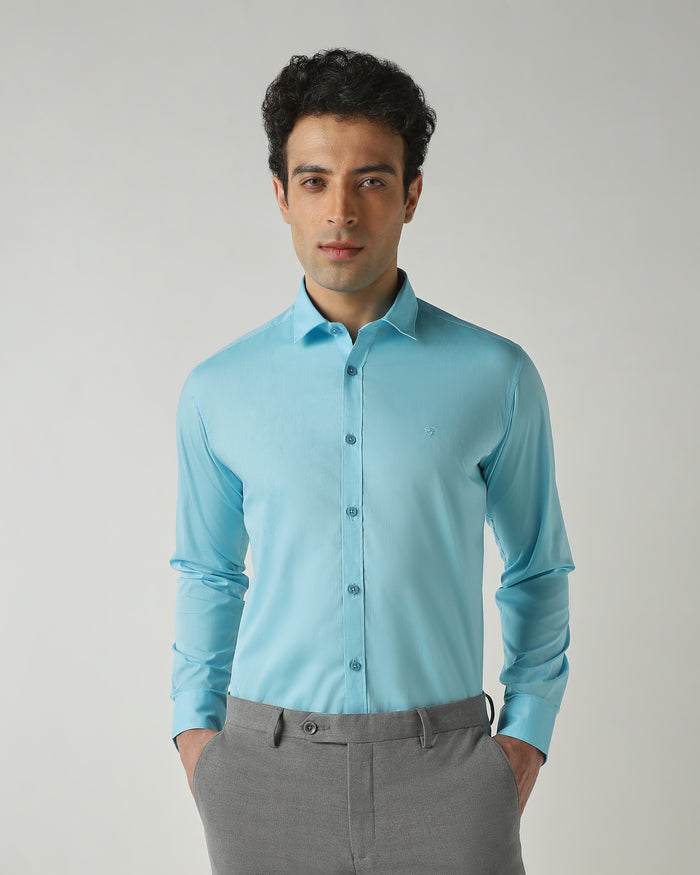 Men's Pure Cotton Plain Slim Fit Full Sleeve Casual Shirt - Blue