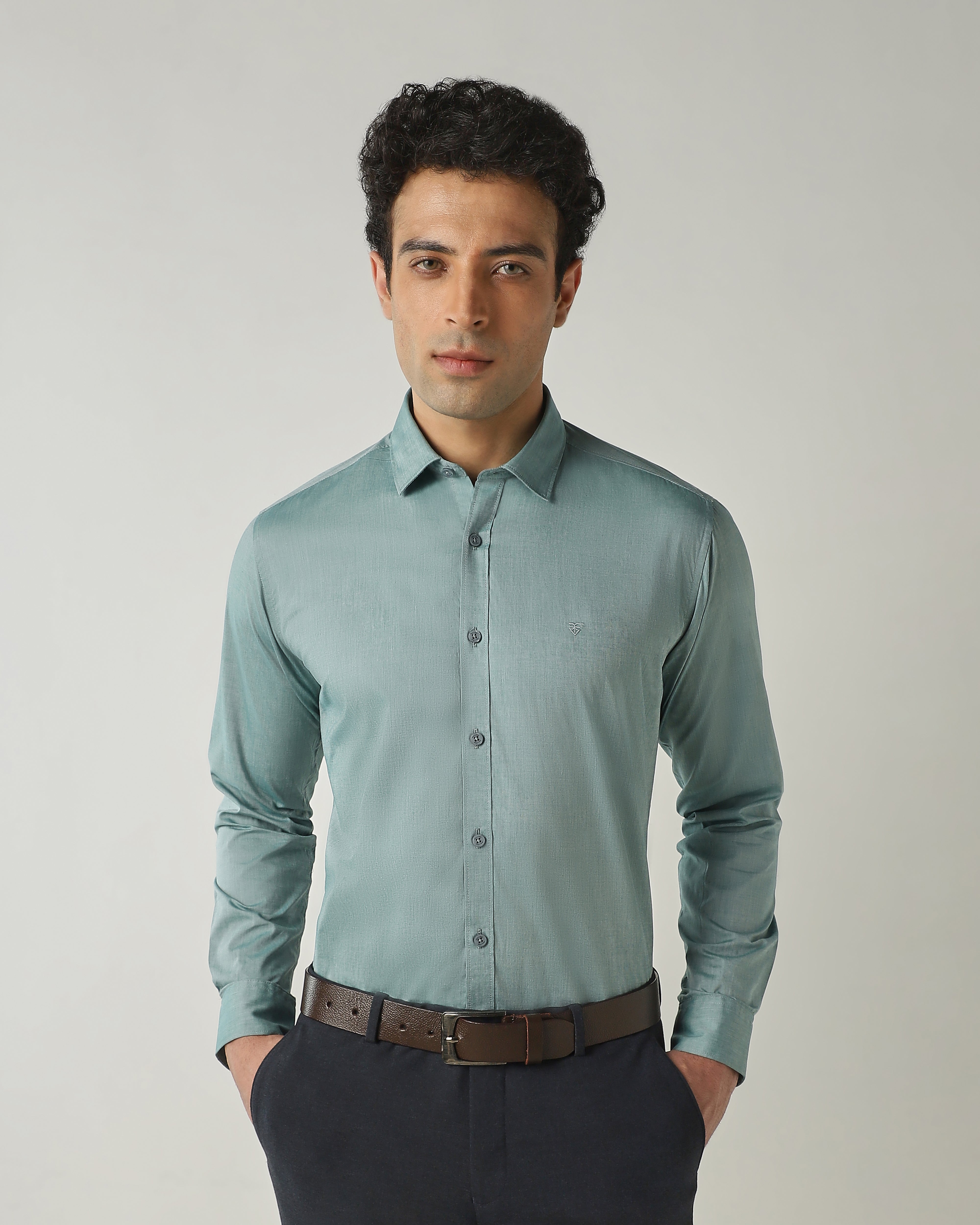 Shirt Lt Green Slim Fit 100% Cotton