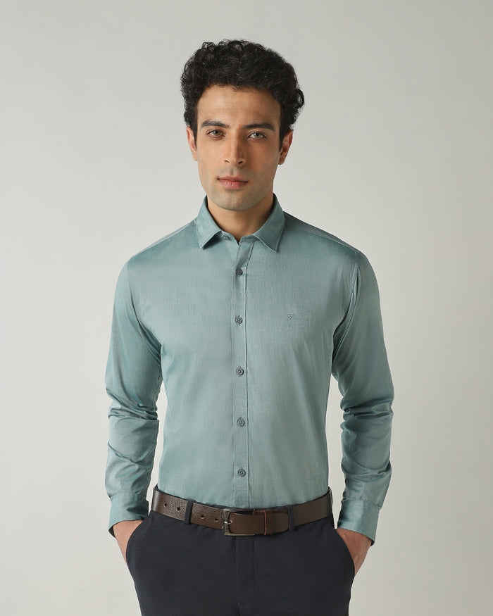 Men's Pure Cotton Plain Slim Fit Full Sleeve Casual Shirt - Light Green