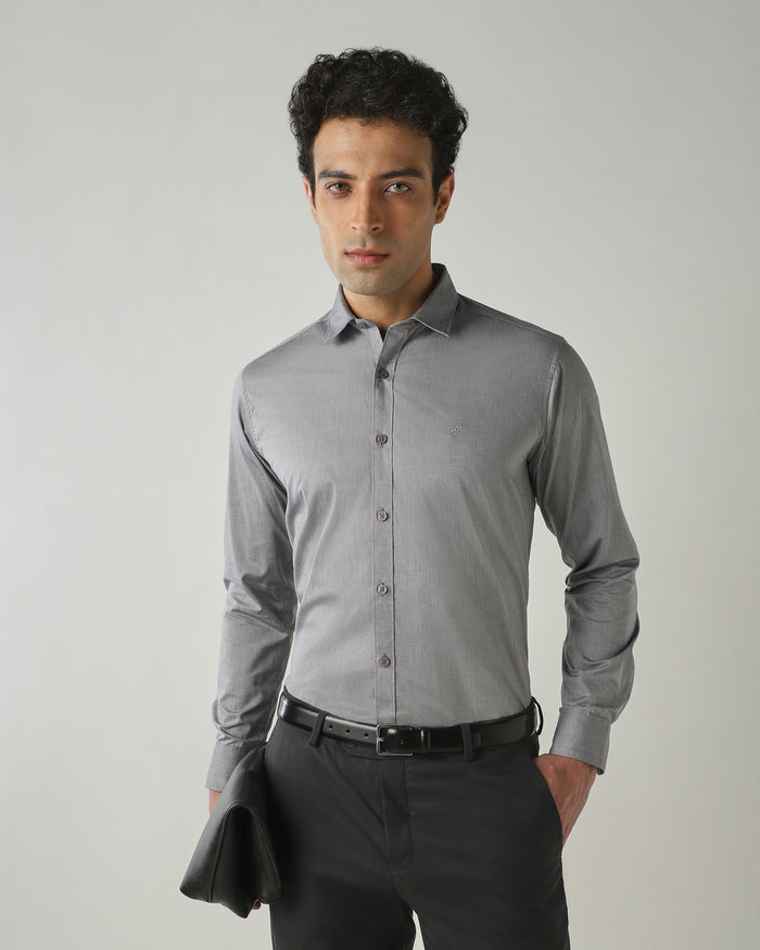 Men's Pure Cotton Plain Slim Fit Full Sleeve Casual Shirt - Light Grey