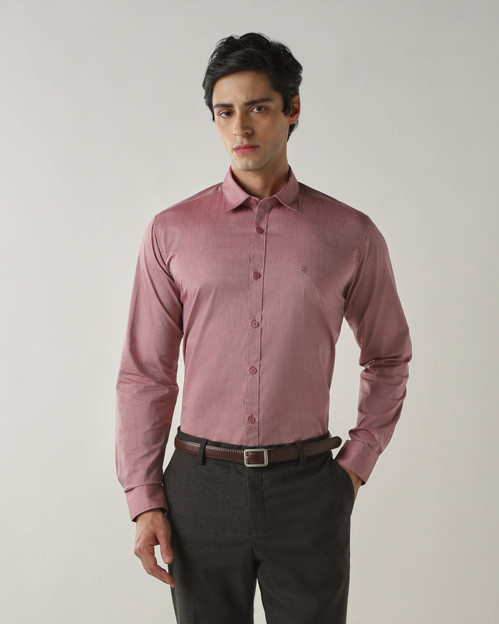 Men's Pure Cotton Plain Slim Fit Full Sleeve Casual Shirt - Red
