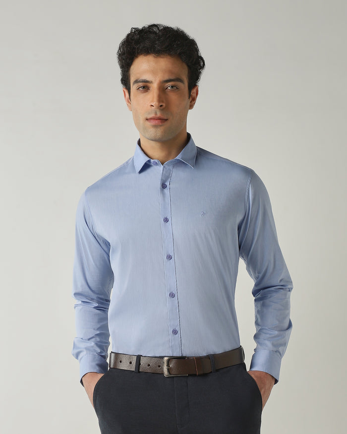 Men's Pure Cotton Plain Slim Fit Full Sleeve Casual Shirt - Blue