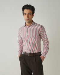 Shirt Maroon/White Slim Fit 100% Cotton