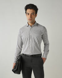Shirt White/Lt Grey Slim Fit 100% Cotton