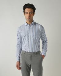 Shirt White/Sky Blue Slim Fit 100% Cotton