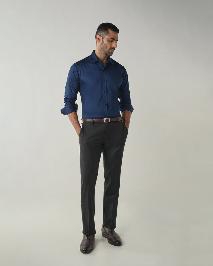 Men's cotton stretch Plain Slim Fit Full Sleeve Formal Shirt - Blue