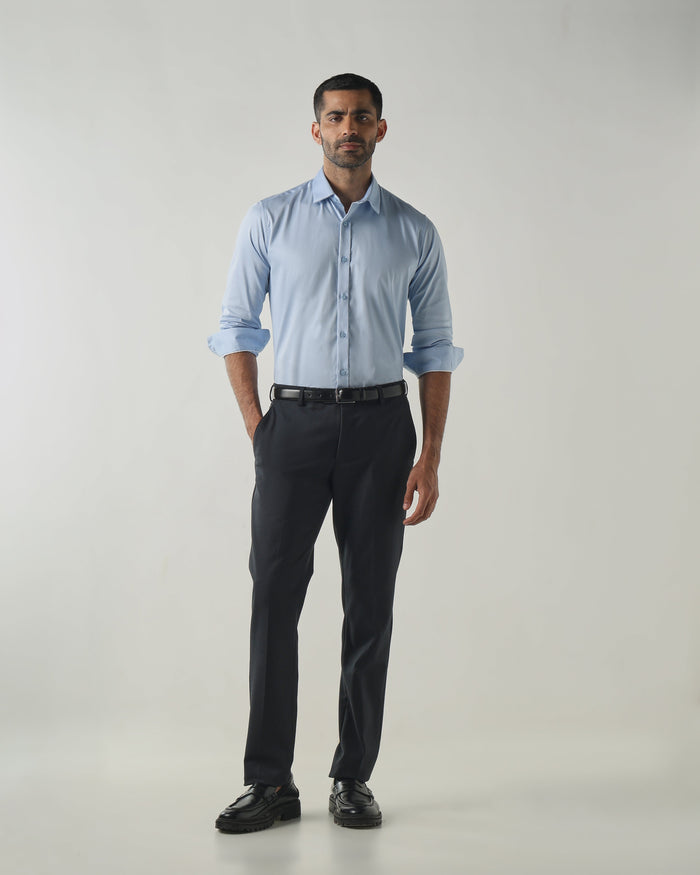 Men's cotton stretch Plain Slim Fit Full Sleeve Formal Shirt - Blue