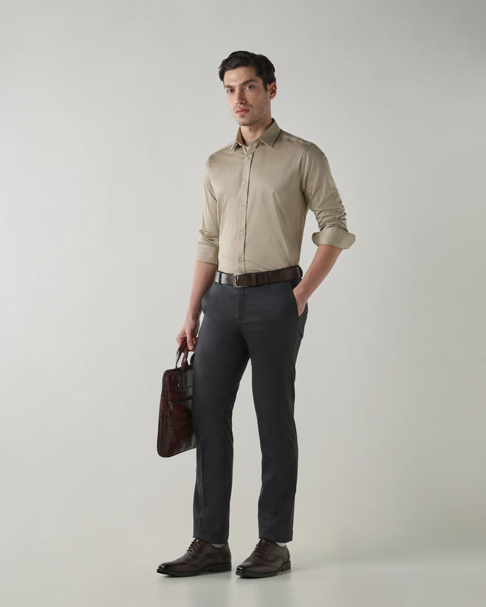 Men's cotton stretch Plain Slim Fit Full Sleeve Formal Shirt - Beige