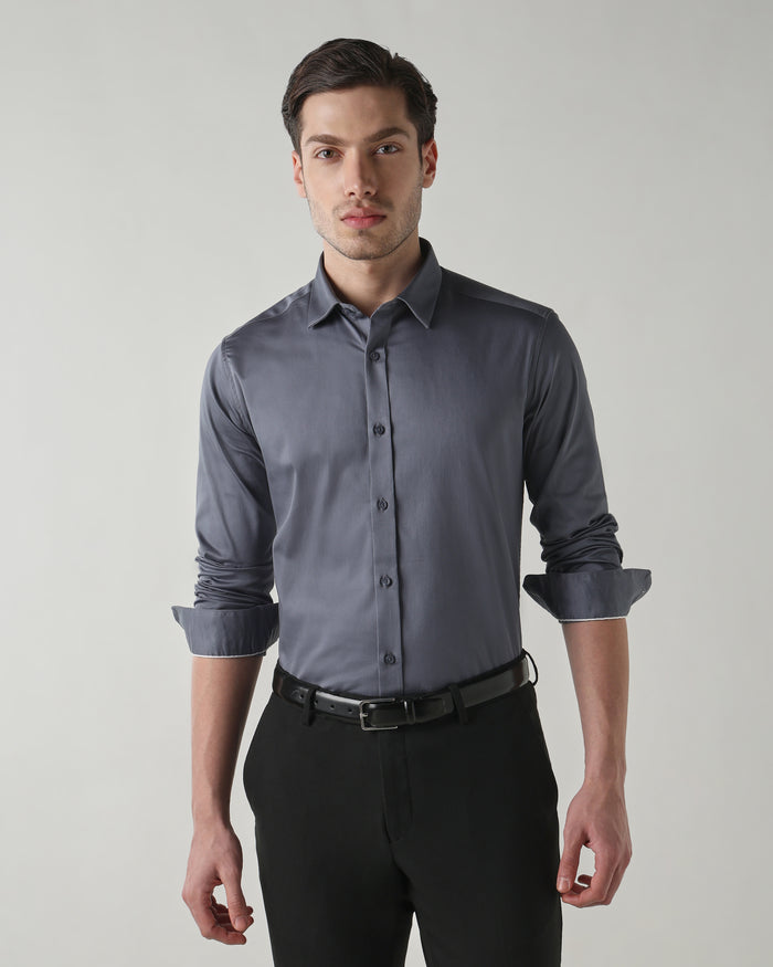 Men's cotton stretch Plain Slim Fit Full Sleeve Formal Shirt - Grey