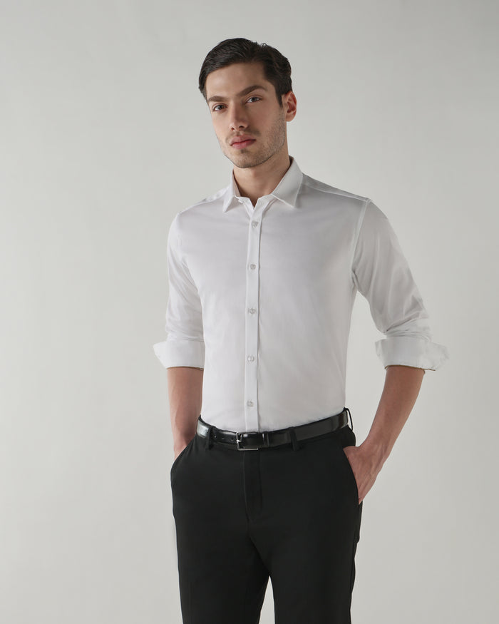 Men's cotton stretch Plain Slim Fit Full Sleeve Formal Shirt - White