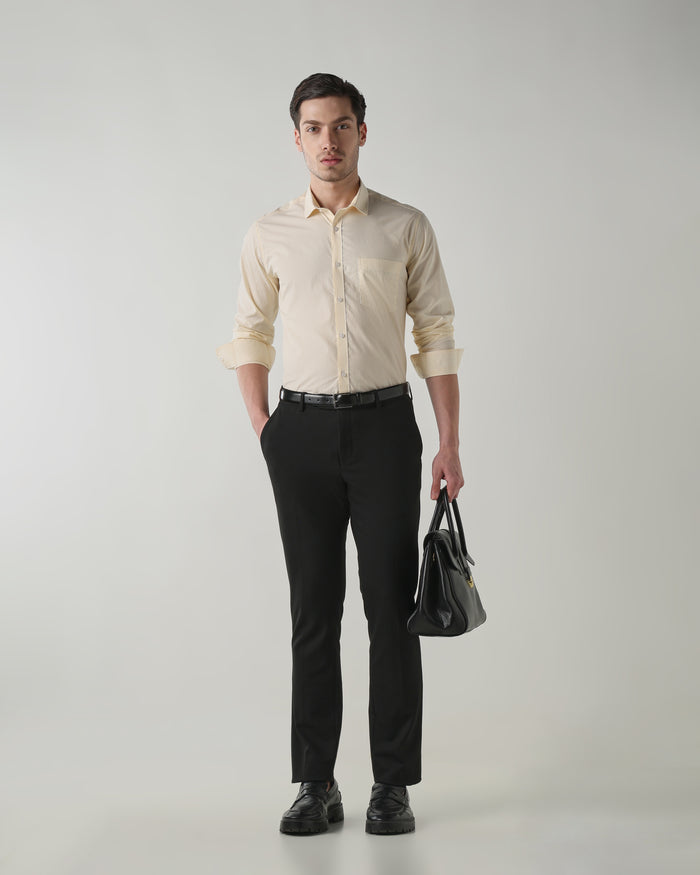 Men's Pure Cotton Stripe Stripe Slim Fit Full Sleeve Casual Shirt - White & Yellow