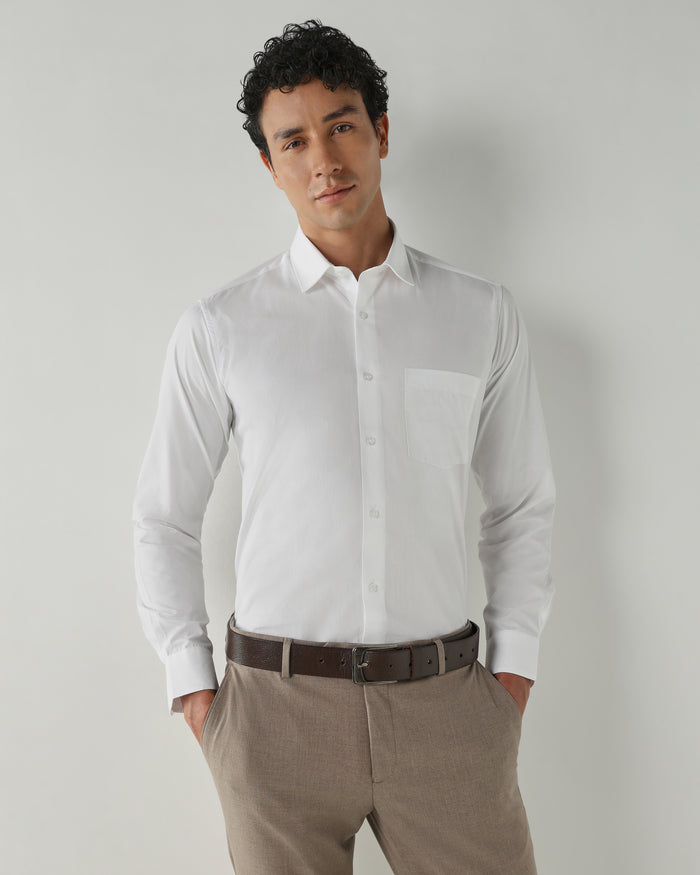 Men's Pure Cotton Plain Slim Fit Full Sleeve Formal Shirt - White
