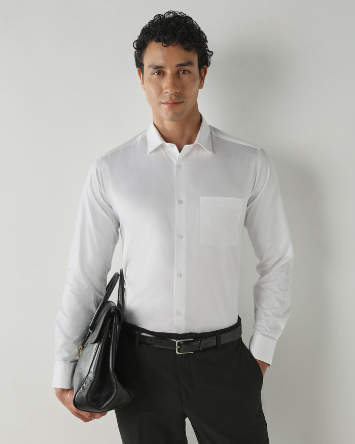 Men's Pure Cotton Plain Slim Fit Full Sleeve Formal Shirt - White