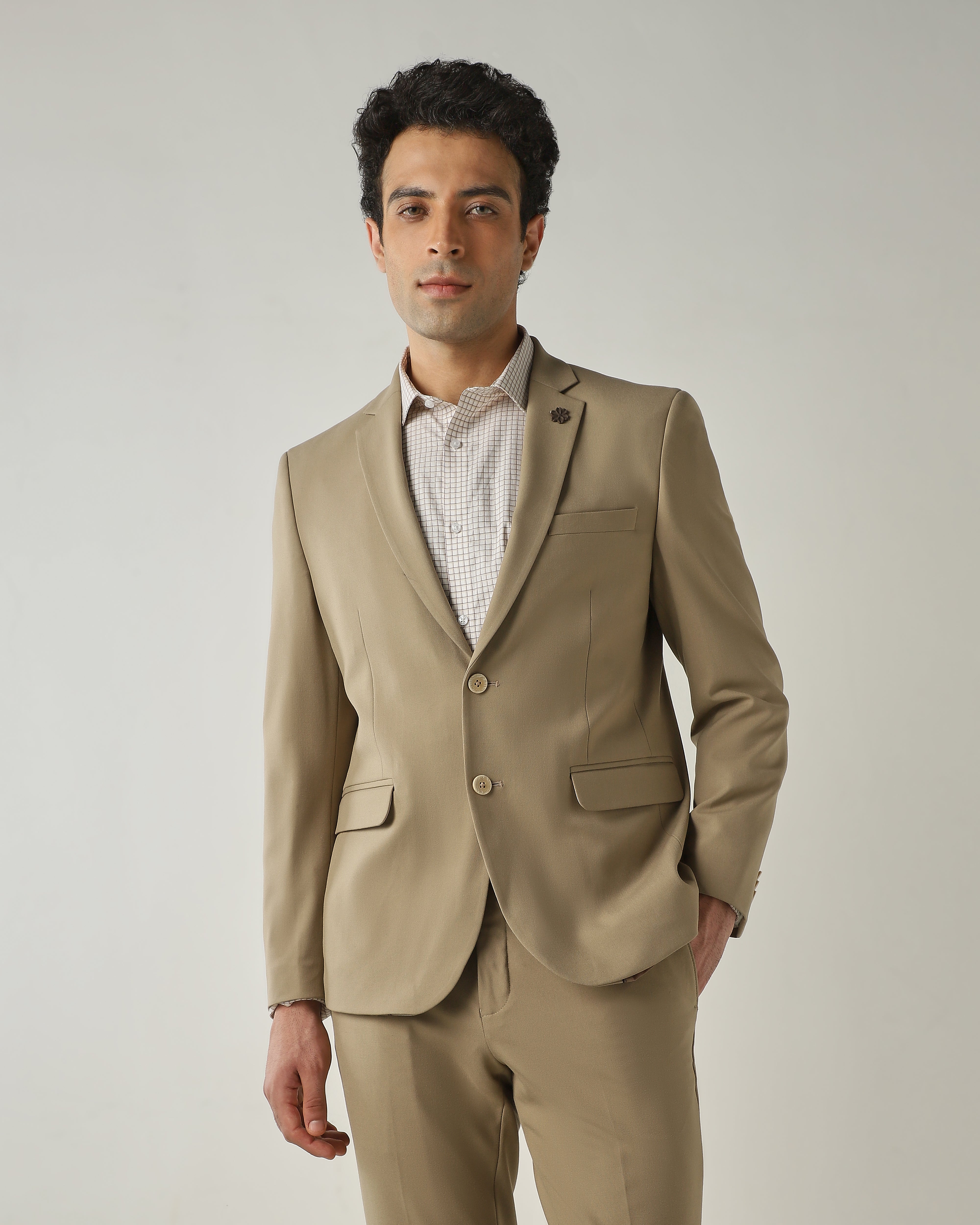 Blazer Beige Tailor Fit Polyviscose