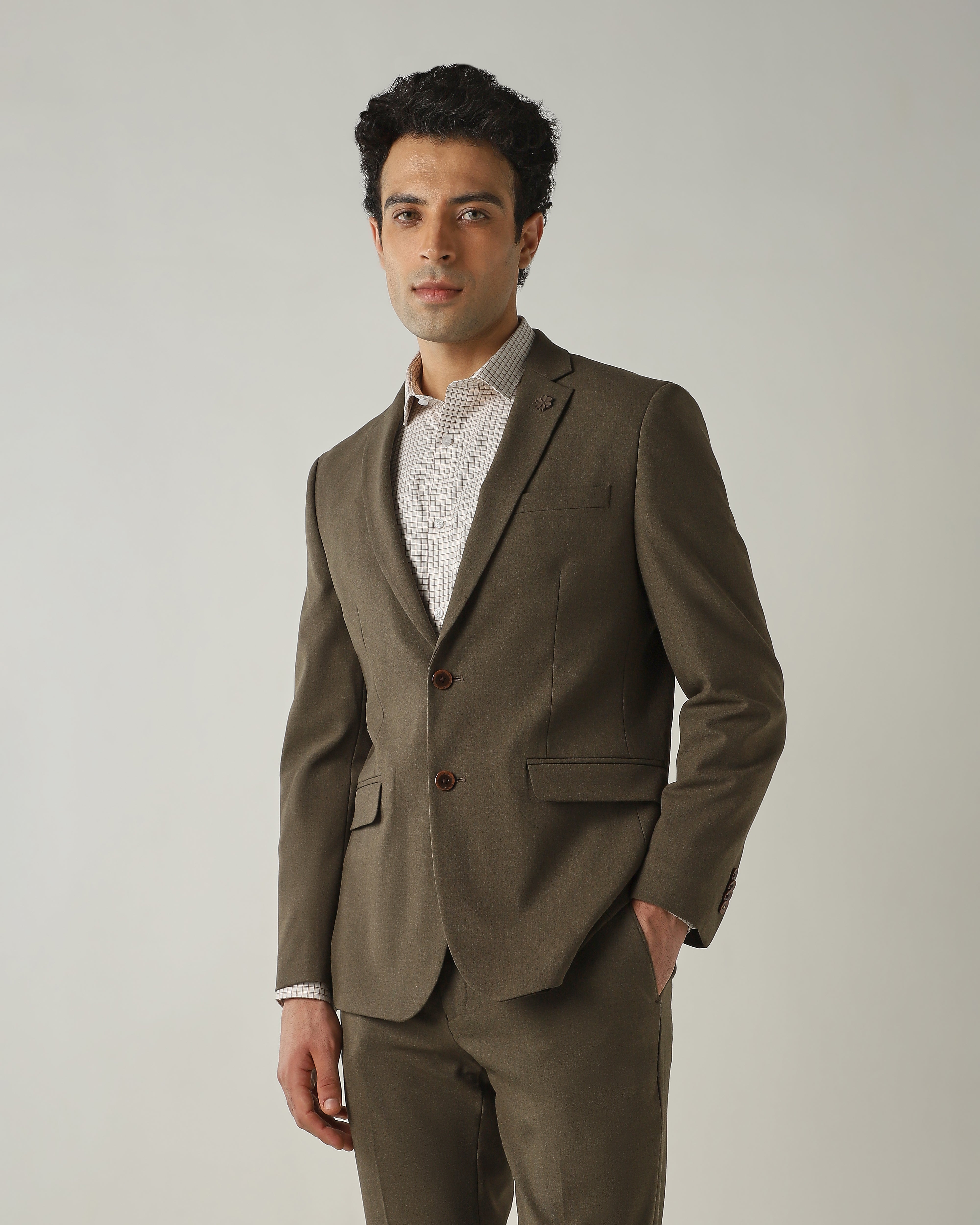 Blazer Khaki Tailor Fit Polyviscose
