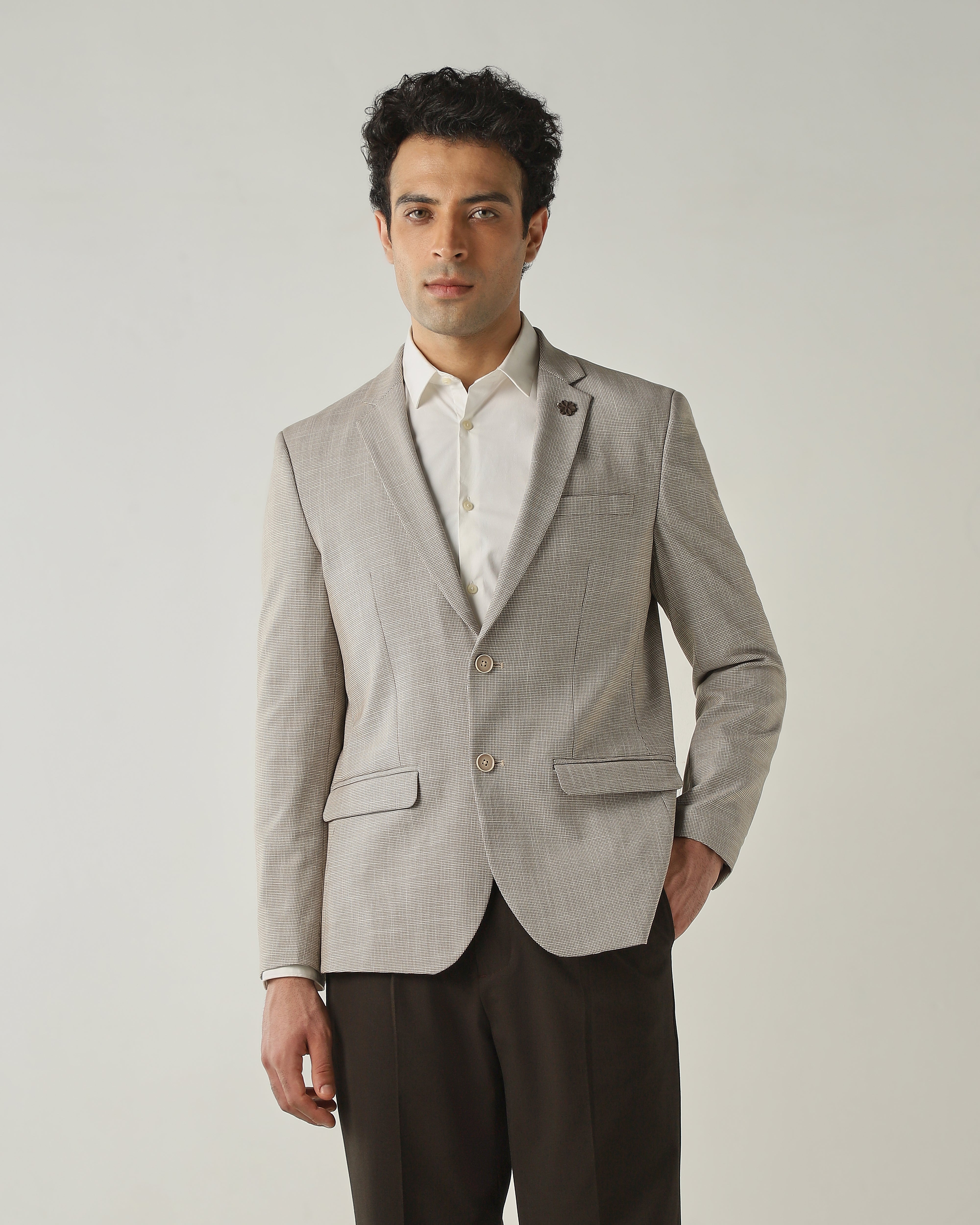 Blazer Brown Slim Fit Polyviscose