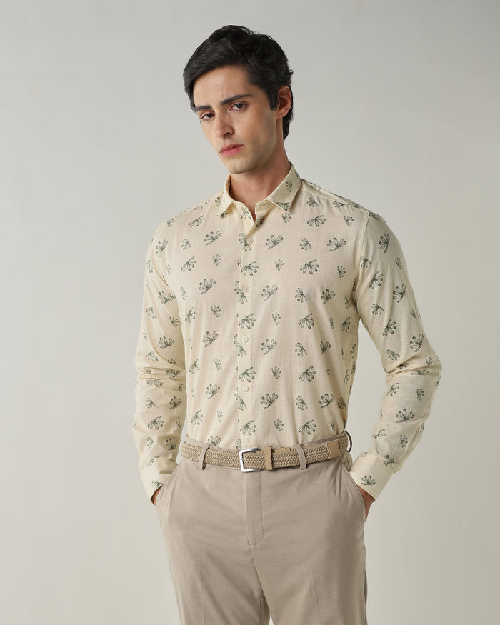 Men's Pure Cotton 30s slub Slim Fit Full Sleeve Formal Shirt - Off White