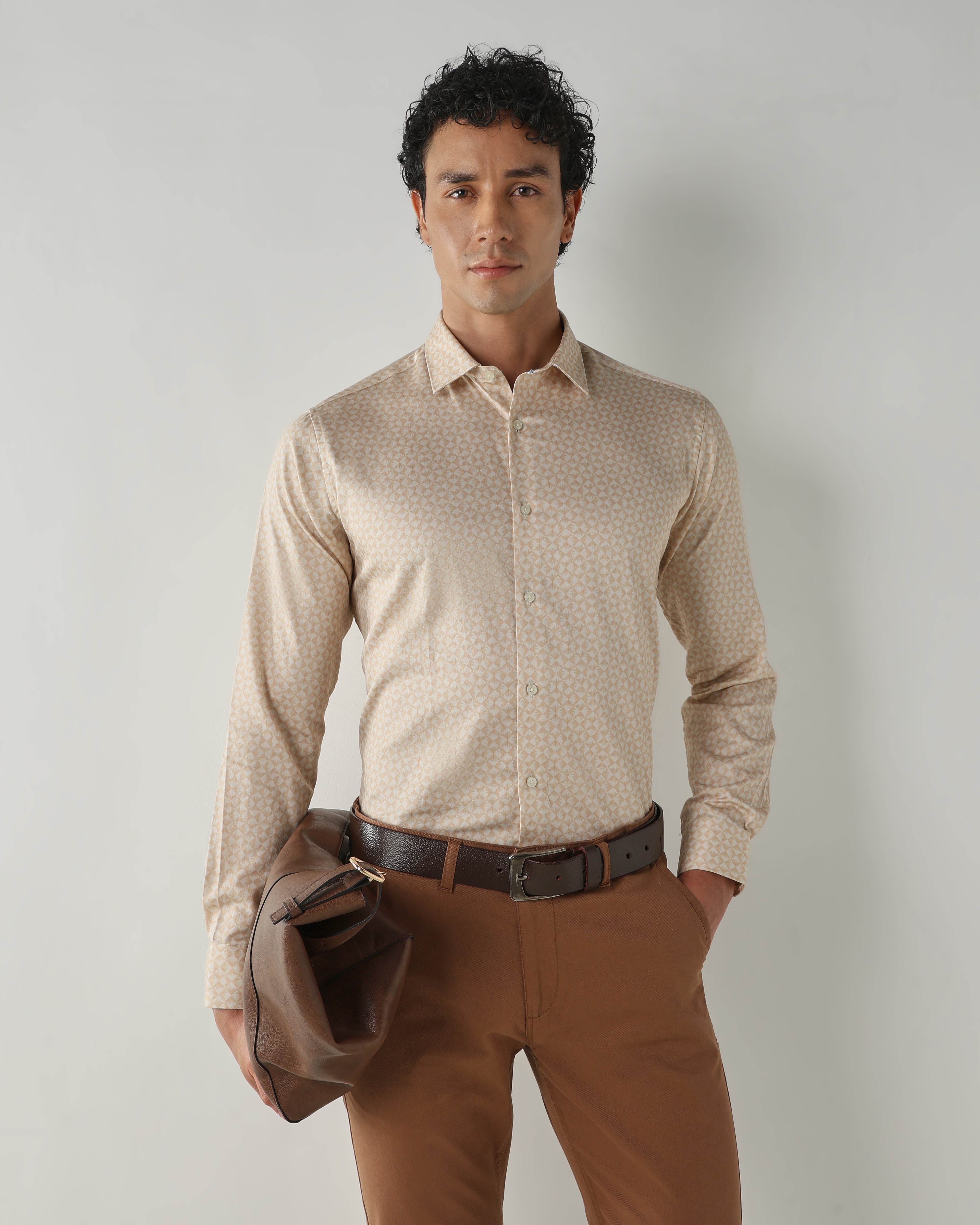 Men Slim Fit Shirts Cream