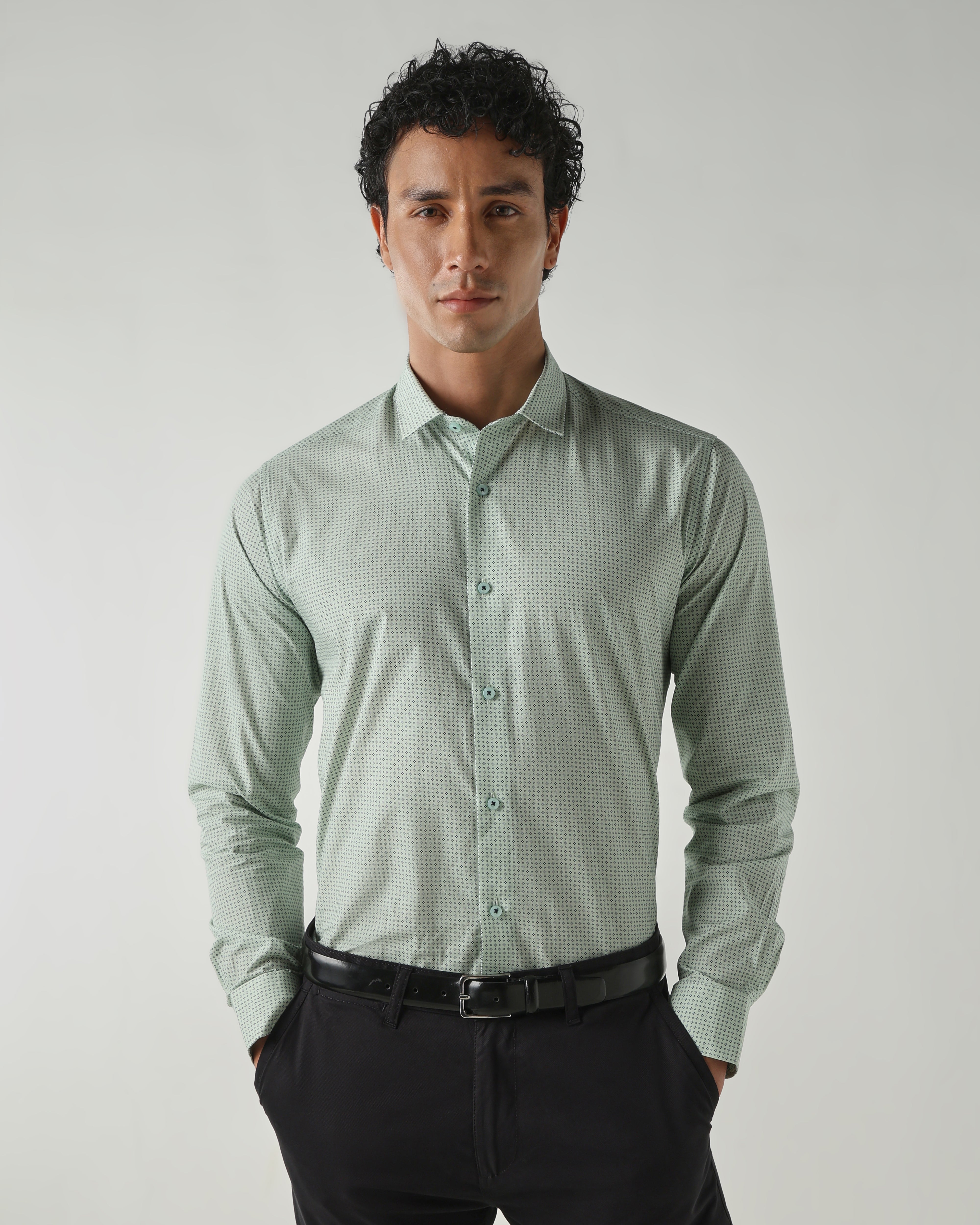 Men Slim Fit Shirts Green