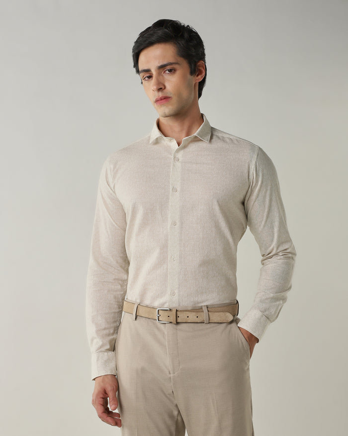 Men's Pure Cotton 30s slub Slim Fit Full Sleeve Formal Shirt - Beige