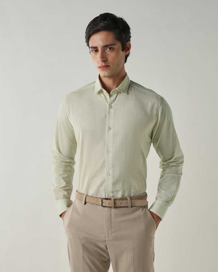 Men's Pure Cotton 30s slub Slim Fit Full Sleeve Formal Shirt - Green