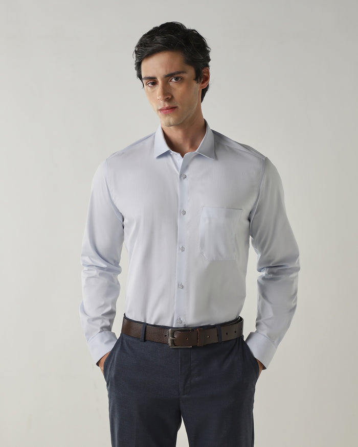 Men's Pure Cotton Plain Slim Fit Full Sleeve Formal Shirt - Blue