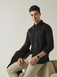 Men's Cotton Stretch Ripstop Slim Fit Full Sleeve Casual Shirt - Black