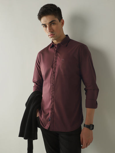 Men's Cotton Stretch Ripstop Slim Fit Full Sleeve Casual Shirt - Maroon