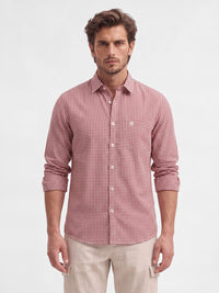 Men's Pure Cotton Checks Regular Fit Full Sleeve Casual Shirt - Rust