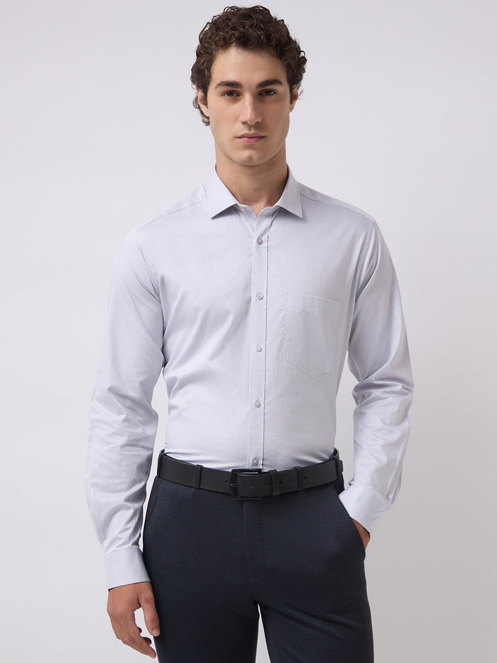 Men's Pure Cotton Dobby Solid Regular Fit Full Sleeve Formal Shirt - Grey