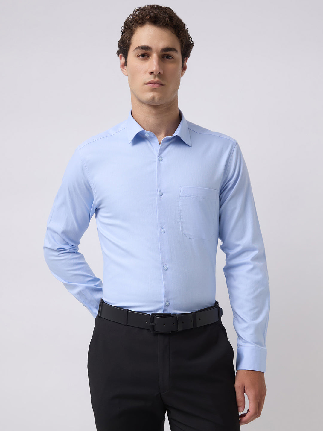 Men's Pure Cotton Solid Regular Fit Full Sleeve Formal Shirt - Blue