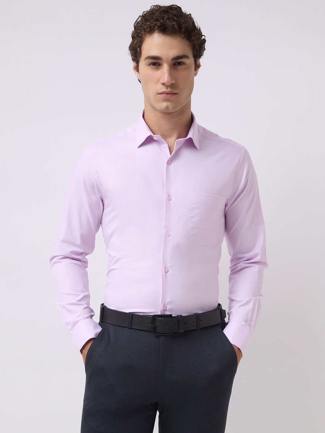 Men's Pure Cotton Solid Regular Fit Full Sleeve Formal Shirt - Pink