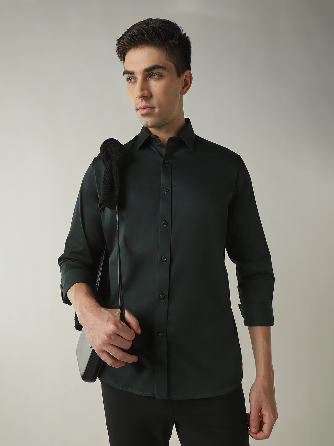 Men's Cotton Lycra Solid Slim Fit Full Sleeve Casual Shirt - Green