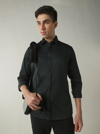 Men's Cotton Lycra Solid Slim Fit Full Sleeve Casual Shirt - Green