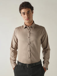 Men's Cotton Stretch Solid Slim Fit Full Sleeve Casual Shirt - Beige