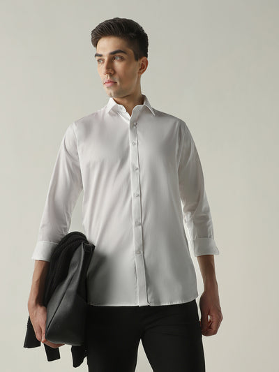 Men's Cotton Lycra Solid Slim Fit Full Sleeve Casual Shirt - White